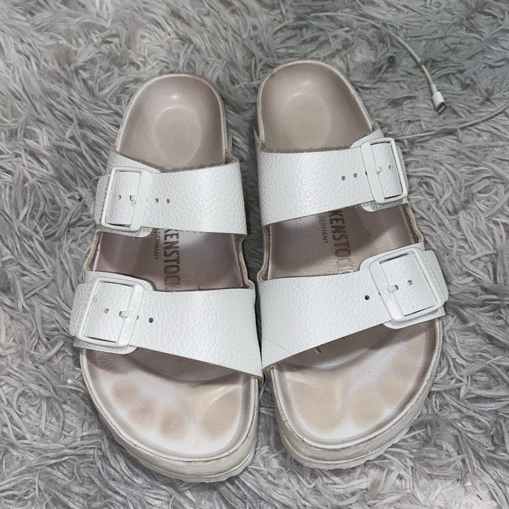 White Leather Arizona Birkenstock Sandals
